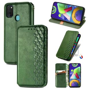 For Samsung Galaxy M21/M30s Cubic Grid Pressed Horizontal Flip Magnetic Leather Case with Holder & Card Slots & Wallet(Green)