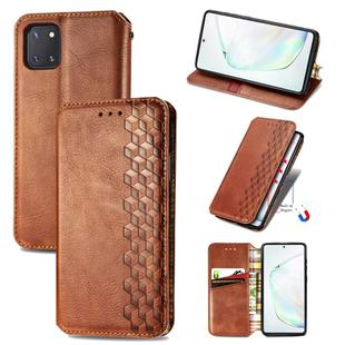 For Galaxy Note 10 Lite/A81/M60S Cubic Grid Pressed Horizontal Flip Magnetic Leather Case with Holder & Card Slots & Wallet(Brown)