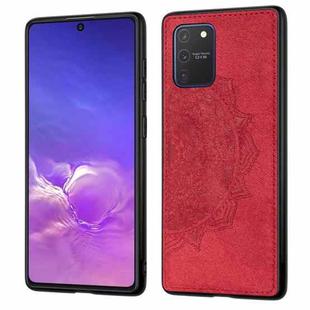 For Samsung Galaxy M80s / A91 / S10 Lite Mandala Embossed Cloth + PC + TPU Mobile Phone Case with Magnetic Function & Hand Strap(Red)