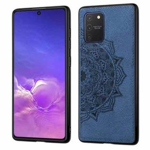 For Samsung Galaxy M80s / A91 / S10 Lite Mandala Embossed Cloth + PC + TPU Mobile Phone Case with Magnetic Function & Hand Strap(Blue)