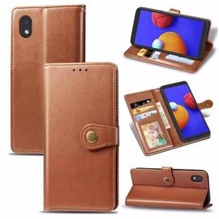 For Samsung Galaxy A01 Core Retro Solid Color Leather Buckle Phone Case with Lanyard & Photo Frame & Card Slot & Wallet & Stand Function(Brown)