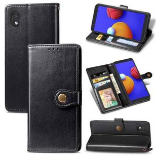 For Samsung Galaxy A01 Core Retro Solid Color Leather Buckle Phone Case with Lanyard & Photo Frame & Card Slot & Wallet & Stand Function(Black)