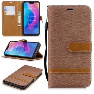 Color Matching Denim Texture Leather Case for Xiaomi Redmi 6 Pro, with Holder & Card Slots & Wallet & Lanyard(Brown)