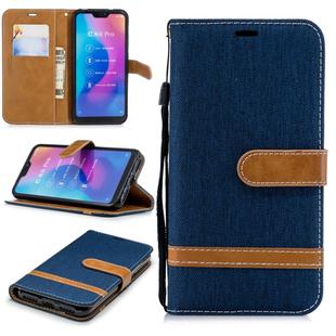 Color Matching Denim Texture Leather Case for Xiaomi Redmi 6 Pro, with Holder & Card Slots & Wallet & Lanyard(Dark Blue)