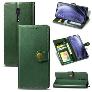 For OPPO Reno Z Retro Solid Color Leather Buckle Phone Case with Lanyard & Photo Frame & Card Slot & Wallet & Stand Function(Green)