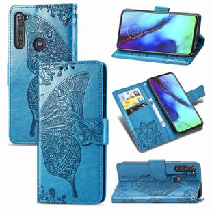 For Motorola G Pro Butterfly Love Flower Embossed Horizontal Flip Leather Case with Bracket / Card Slot / Wallet / Lanyard(Blue)