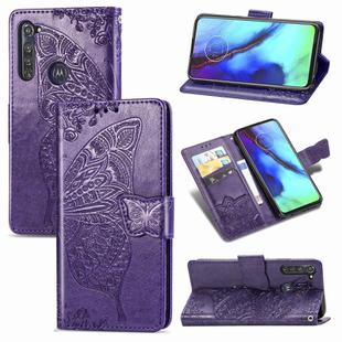 For Motorola G Pro Butterfly Love Flower Embossed Horizontal Flip Leather Case with Bracket / Card Slot / Wallet / Lanyard(Dark Purple)