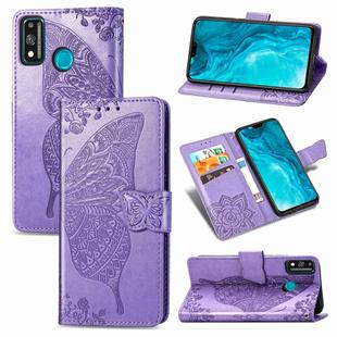 For Huawei Honor 9X Lite Butterfly Love Flower Embossed Horizontal Flip Leather Case with Bracket / Card Slot / Wallet / Lanyard(Lighte Purple)
