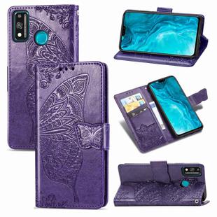 For Huawei Honor 9X Lite Butterfly Love Flower Embossed Horizontal Flip Leather Case with Bracket / Card Slot / Wallet / Lanyard(Dark Purple)