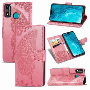 For Huawei Honor 9X Lite Butterfly Love Flower Embossed Horizontal Flip Leather Case with Bracket / Card Slot / Wallet / Lanyard(Pink)