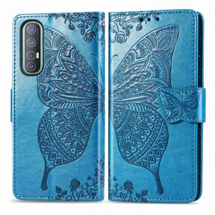 For OPPO Reno3 Pro Butterfly Love Flower Embossed Horizontal Flip Leather Case with Bracket / Card Slot / Wallet / Lanyard(Blue)