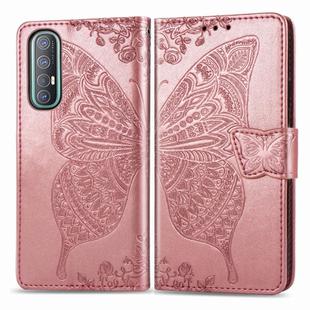 For OPPO Reno3 Pro Butterfly Love Flower Embossed Horizontal Flip Leather Case with Bracket / Card Slot / Wallet / Lanyard(Rose Gold)