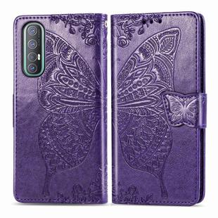 For OPPO Reno3 Pro Butterfly Love Flower Embossed Horizontal Flip Leather Case with Bracket / Card Slot / Wallet / Lanyard(Drak Purple)