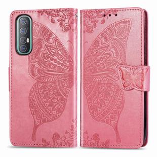 For OPPO Reno3 Pro Butterfly Love Flower Embossed Horizontal Flip Leather Case with Bracket / Card Slot / Wallet / Lanyard(Pink)