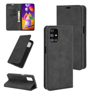 For Samsung Galaxy M31s Retro-skin Business Magnetic Suction Leather Case with Holder & Card Slots & Wallet(Black)