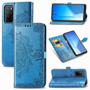 For Huawei Honor Play 4 Mandala Flower Embossed Horizontal Flip Leather Case with Bracket / Card Slot / Wallet / Lanyard(Blue)