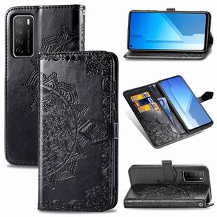 For Huawei Honor Play 4 Mandala Flower Embossed Horizontal Flip Leather Case with Bracket / Card Slot / Wallet / Lanyard(Black)