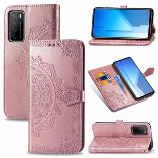 For Huawei Honor Play 4 Mandala Flower Embossed Horizontal Flip Leather Case with Bracket / Card Slot / Wallet / Lanyard(Rose Gold)