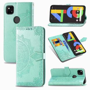 For Google Pixel 4a Mandala Flower Embossed Horizontal Flip Leather Case with Bracket / Card Slot / Wallet / Lanyard(Green)
