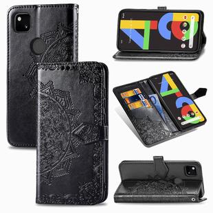 For Google Pixel 4a Mandala Flower Embossed Horizontal Flip Leather Case with Bracket / Card Slot / Wallet / Lanyard(Black)