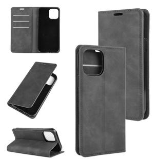 For iPhone 12 Pro Max Retro-skin Business Magnetic Suction Leather Case with Holder & Card Slots & Wallet(Black)
