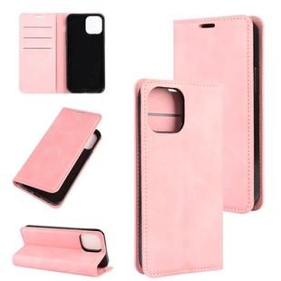 For iPhone 12 Pro Max Retro-skin Business Magnetic Suction Leather Case with Holder & Card Slots & Wallet(Pink)