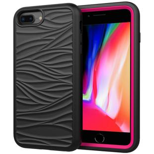 For iPhone SE 2022 / SE 2020 Wave Pattern 3 in 1 Silicone+PC Shockproof Protective Case(Black+Hot Pink)
