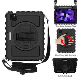 For iPad Air 2022 / 2020 10.9 360 Degree Rotation PC + Silicone Shockproof Combination Case with Holder & Hand Grip Strap & Neck Strap & Pen Slot Holder(Black)