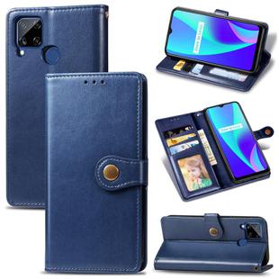 For OPPO Realme C15 Retro Solid Color Leather Buckle Phone Case with Lanyard & Photo Frame & Card Slot & Wallet & Stand Function(Blue)