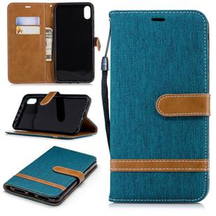 Color Matching Denim Texture Leather Case for iPhone Xs Max, with Holder & Card Slots & Wallet & Lanyard(Green)