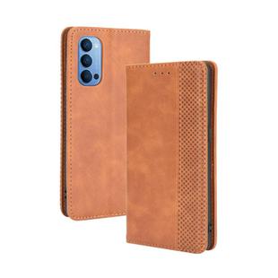 For OPPO Reno4 4G Magnetic Buckle Retro Crazy Horse Texture Horizontal Flip Leather Case  , with Holder & Card Slots & Photo Frame(Brown)