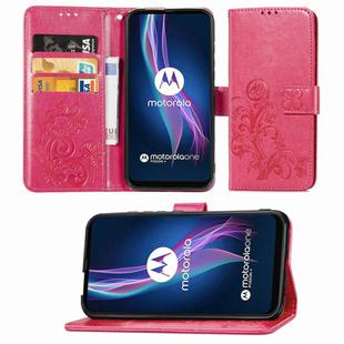 For Motorola One Fusion Plus Four-leaf Clasp Embossed Buckle Mobile Phone Protection Leather Case with Lanyard & Card Slot & Wallet & Bracket Function(Magenta)