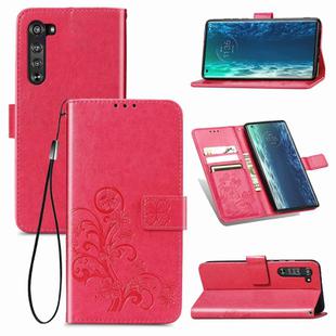 For Motorola Edge Four-leaf Clasp Embossed Buckle Mobile Phone Protection Leather Case with Lanyard & Card Slot & Wallet & Bracket Function(Magenta)