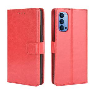 For OPPO Reno4 4G Retro Crazy Horse Texture Horizontal Flip Leather Case , with Holder & Card Slots & Photo Frame(Red)