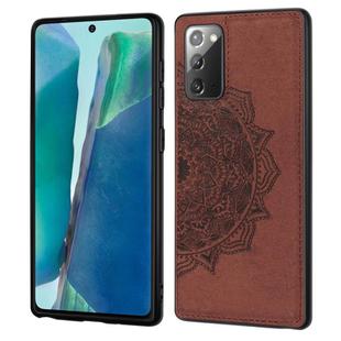 For Samsung Galaxy Note 20 Ultra Mandala Embossed Cloth + PC + TPU Mobile Phone Case with Magnetic Function & Hand Strap(Brown)