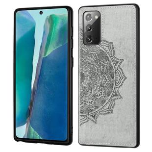 For Samsung Galaxy Note 20 Mandala Embossed Cloth + PC + TPU Mobile Phone Case with Magnetic Function & Hand Strap(Grey)