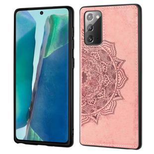 For Samsung Galaxy Note 20 Mandala Embossed Cloth + PC + TPU Mobile Phone Case with Magnetic Function & Hand Strap(Rose Gold)