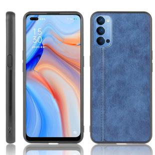For Oppo Reno4 4G International Edition Shockproof Sewing Cow Pattern Skin PC + PU + TPU Case(Blue)