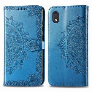 For Motorola One Fusion Plus Mandala Flower Embossed Horizontal Flip Leather Case with Bracket / Card Slot / Wallet / Lanyard(Blue)