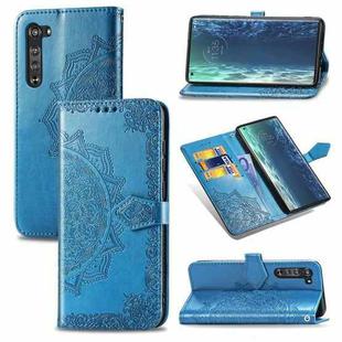 For Motorola Edge Mandala Flower Embossed Horizontal Flip Leather Case with Bracket / Card Slot / Wallet / Lanyard(Blue)