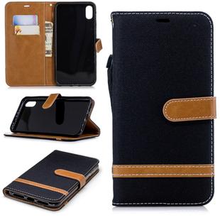 Color Matching Denim Texture Leather Case for iPhone XR, with Holder & Card Slots & Wallet & Lanyard(Black)
