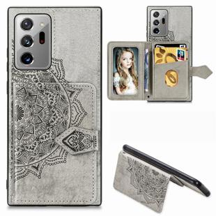 For Samsung Galaxy Note 20 Mandala Embossed Magnetic Cloth PU + TPU + PC Case with Holder & Card Slots & Wallet & Photo Frame & Strap(Gray)