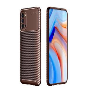 For OPPO Reno4 4G Global Official Version Carbon Fiber Texture Shockproof TPU Case(Brown)