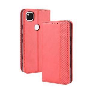 For Google Pixel 4a 4G Magnetic Buckle Retro Crazy Horse Texture Horizontal Flip Leather Case with Holder & Card Slots & Photo Frame(Red)