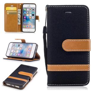 Color Matching Denim Texture Leather Case for iPhone 5 &  Se , with Holder & Card Slots & Wallet & Lanyard(Black)