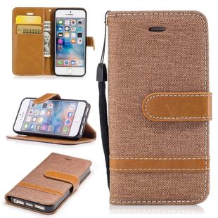 Color Matching Denim Texture Leather Case for iPhone 5 &  Se , with Holder & Card Slots & Wallet & Lanyard(Brown)