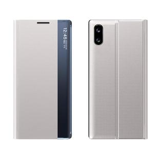 For Xiaomi Redmi 9A Side Window Display with Magnetic Suction / Bracket / Sleep Function / Plain Leather + PC Flip Phone Case(Silver)