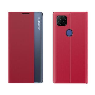 For Xiaomi Redmi 9C Side Window Display with Magnetic Suction / Bracket / Sleep Function / Plain Leather + PC Flip Phone Case(Red)