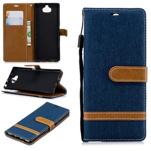 Color Matching Denim Texture Leather Case for Sony Xperia 10 / XA3,  with Holder & Card Slots & Wallet & Lanyard(Dark Blue)