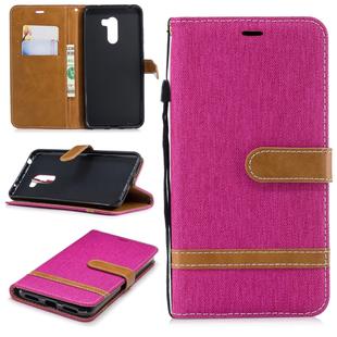 Color Matching Denim Texture Leather Case for Xiaomi Pocophone F1, with Holder & Card Slots & Wallet & Lanyard(Rose Red)